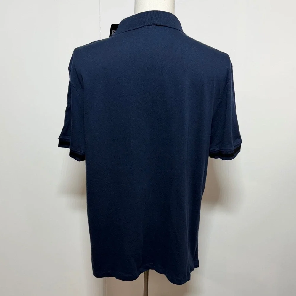 NEW True Religion Polo Mens XL Blue Relaxed Logo Trim Short Sleeve Shirt